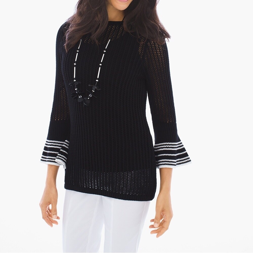 Chicos Black and White Ruffle Sleeve Pullover Size 1 (M/8)